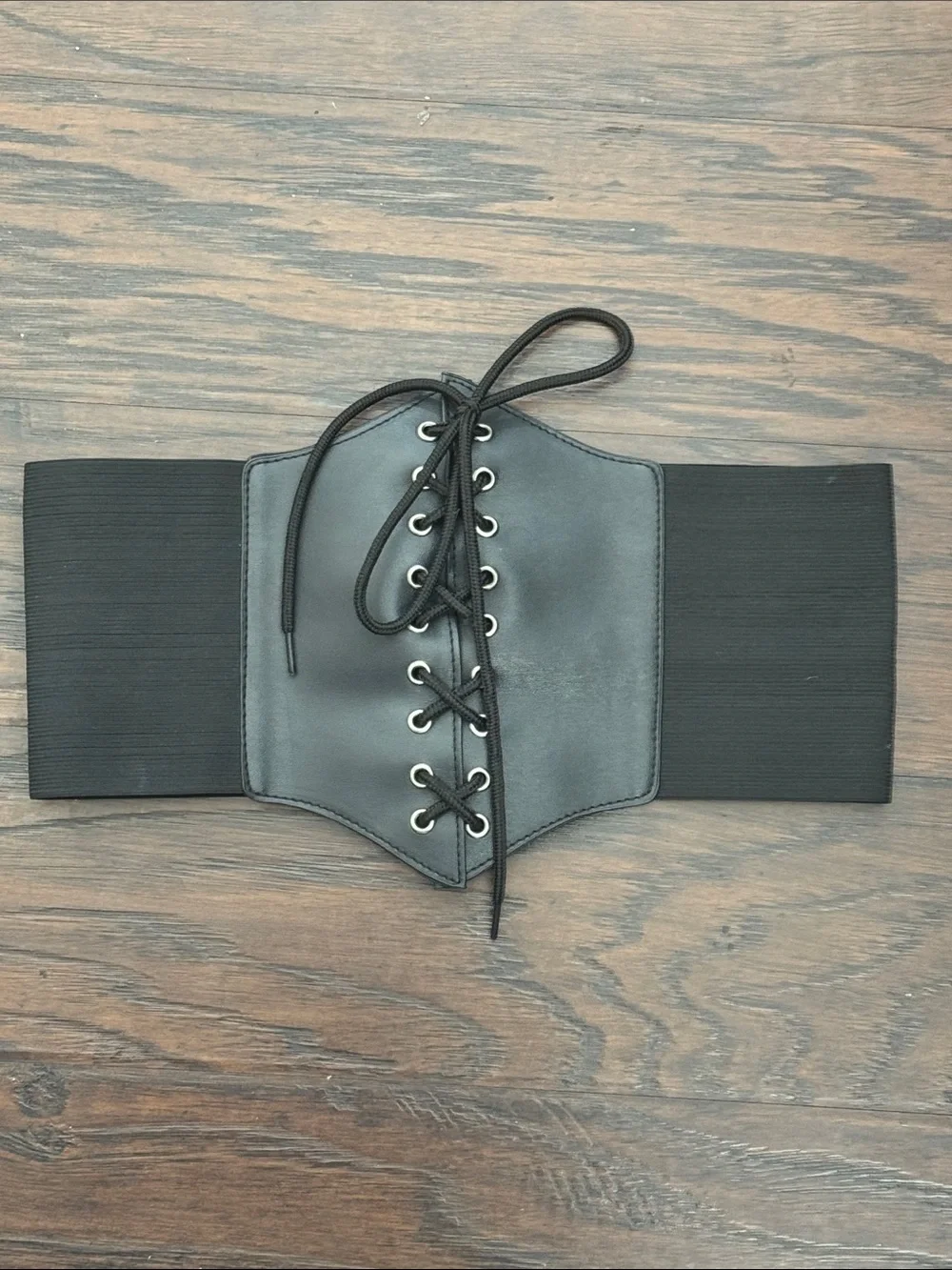 Women's Black Lace-Up Elastic Waist Cincher Belt